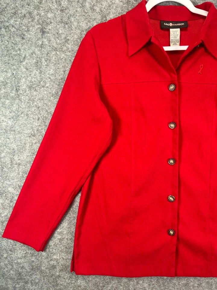 Camisa Sag Harbor Abotonada Cazadora Mujer 8 Roja Manga Larga Logo Cáncer de Mama Foto 3 de 4