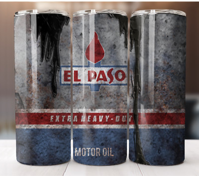 20oz Stainless Steel Tumbler Insulated Travel Mug Distressed El Paso Motor Oil