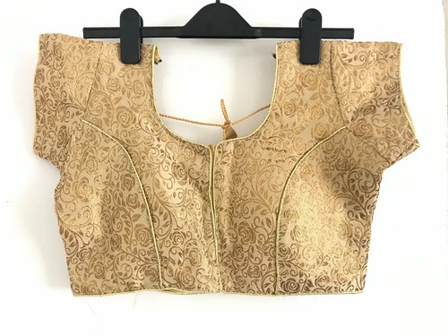 GOLD PATTERN INDIAN WEDDING BLOUSE SARI SAREE CROP TOP PARTY CHOLI 10 12 GIFT - Picture 4 of 22
