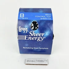 Leggs Sheer Energy JET BLACK B Control Top Toe Pantyhose 2006 Vintage 65509 Box