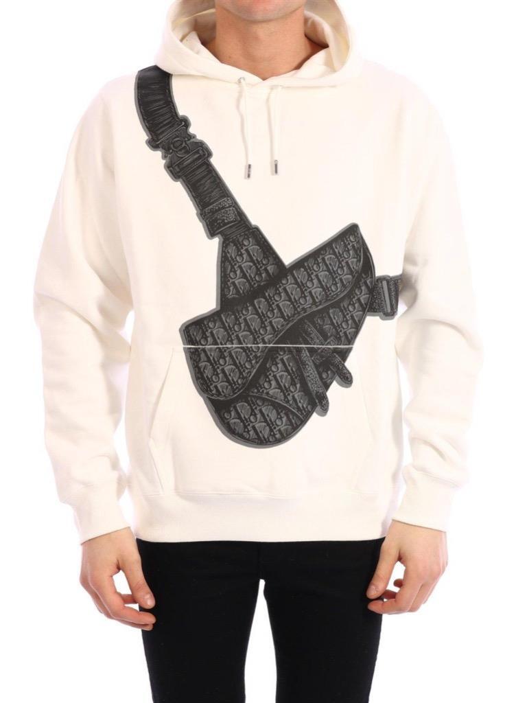 Christian Dior White Mens Hoodie Sweatshirt w/ Dior Saddle Bag