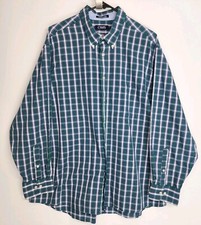 Mens Chaps Classic Fit Twill Dress Shirt Green Checkers Size 18-18.5 34/35