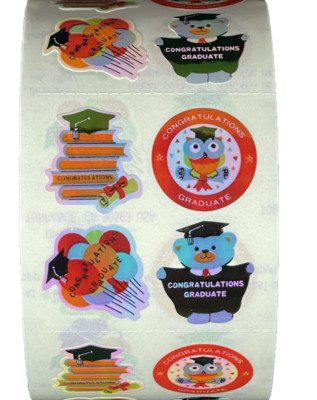400 Graduation stickers in roll of 100 modules (2''x2''), each sticker 1'', RMP8500