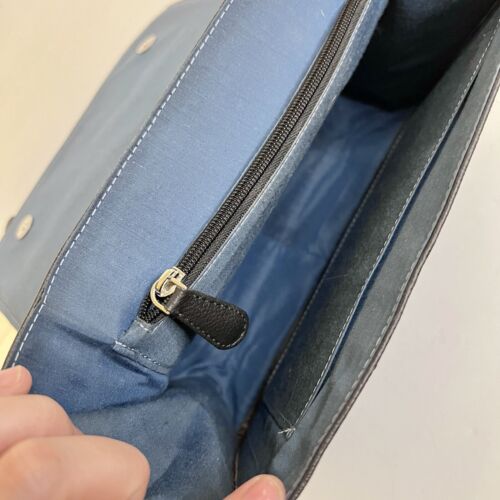 Harris Tweed Mini Messenger Bag Navy Plaid Zipped Pockets Shoulder Strap Wool - Picture 12 of 16