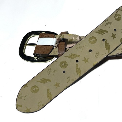 Cinturón Betsey Johnson Tachonado Tejido Talla M Hebilla de Latón Marrón Vaquera Costera Y2K - Imagen 4 de 7