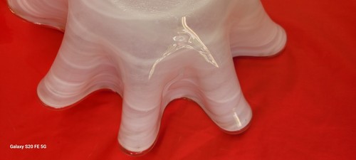 Glass Handblown Handkerchief Bowl white w gold flecks clear rim - Picture 20 of 21