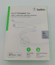 Belkin BoostCharge Flex Silicone USB-C to 8 pin Cable 6.6ft 2M clip iPhone
