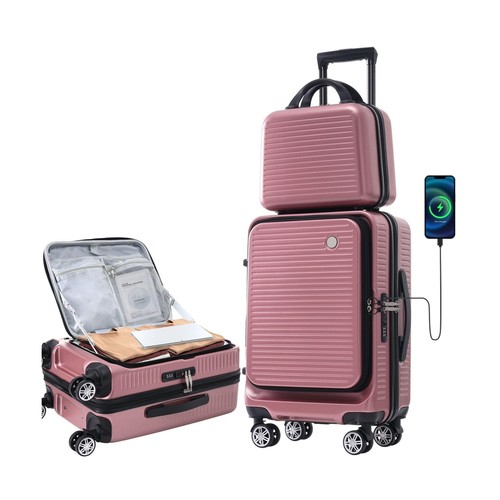 Carry-on Luggage 20 Inch Front Open Luggage Lightweight Suitcase with Front P... - Picture 2 of 8