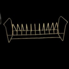 Vintage Metal Vinyl Record Rack Gold Tone Holder 45 RPM Size Slots Mid Century
