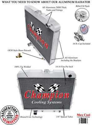 3 Row Aluminum Champion Radiator for 1968 1969 Mercury Comet V8 Engine #CC1633