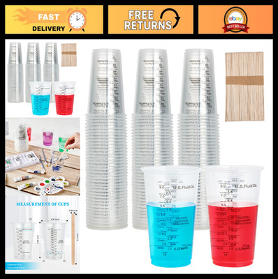 200 Pack Plastic Measuring Cups 8 oz Disposable Mixing Cups with Sticks