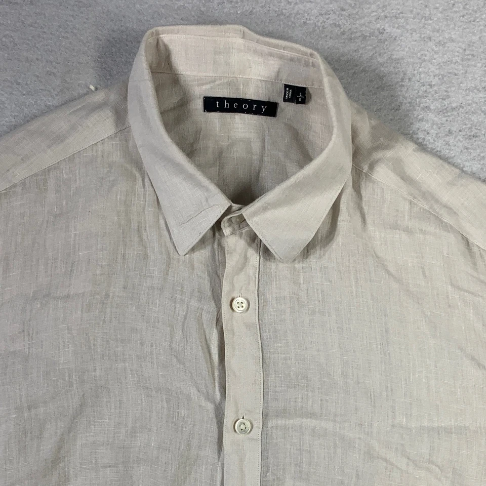 Theory Linen Shirt Men's Large White Short Sleeve Button Up Lightweight Casual - Image 2 of 4