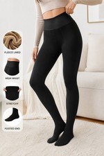Women Fleece Lined Thermal Leggings Full Length Footed Stretch Warm Winter Black
