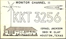 Vintage CB Radio QSL Card KKT 3256 Houston Texas Israel Jackson Space Rocket