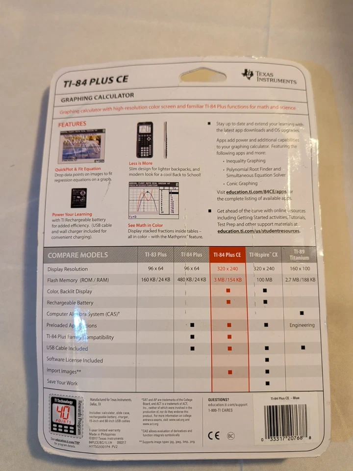 Texas Instruments TI-84 Plus CE Color Graphing Calculator Blue – New Sealed - Image 3 of 3