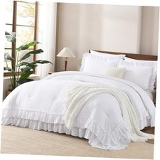 White California King Comforter Set, 3 Pieces Lightweight Fluffy Farmhouse