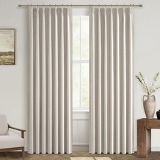 Natural Linen Pinch Pleated Blackout Curtains Drapes 96 Inch Long Bedroom/Livi