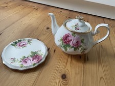 Royal Albert China American Beauty Tea Pot And Trivet Set Vintage Rare VGC