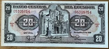 1988 Ecuador 20 Sucres Uncirculated Banknote with BANK Pinholes (See Details!)