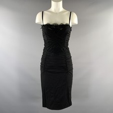 DOLCE & GABBANA Size 2 Black Polyester Ruched Cocktail Knee Length Dress