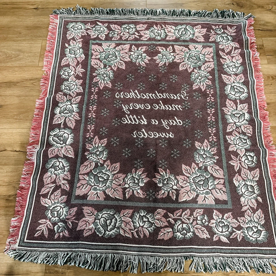 VTG Grandmother Floral Rose Tapestry Throw Blanket 53” x 26”  Country Pink - Image 4 of 4