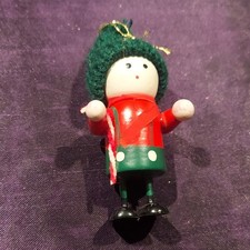 Handcrafted Wood Christmas elf Ornament vintage China real knit cap