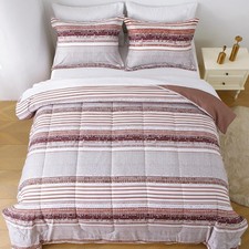 Striped Queen Comforter Set with Sheets, 7 Piece Luxury Vintage Bedding, Soft Mi