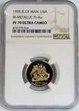 1995 GOLD & PLATINUM BI-METAL 1/4 OZ NGC PR 70 UC ISLE OF MAN 1/4 ARCHANGEL 