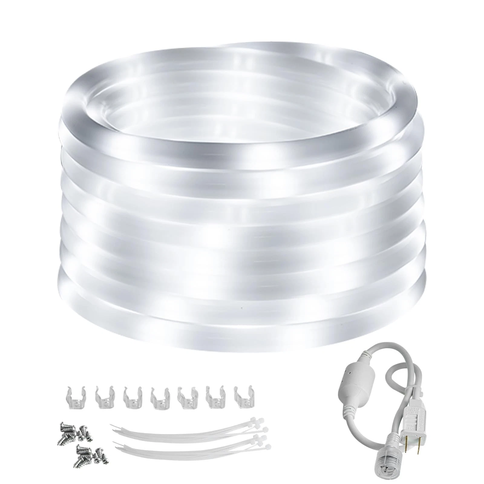 20ft Outdoor LED Rope Lights, Daylight White, 110V, Connectable, Waterproof, ...