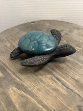 Vintage  Sea Turtle Trinket Box w Lid Aqua Turquoise Ceramic Figure 4”