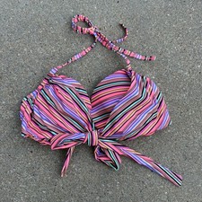 Victoria's Secret 34DD The Wrap Halter Bikini Top Pink Orange Purple Stripe