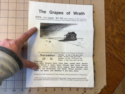 Orig 1989 THE GRAPES of WRATH - KPFK - los angles 90.7fm 50th aniv reading FLYER