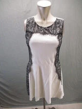 Love...Ady Size L Womens White Black Lace Back Zip Sleeveless Short Dress 477