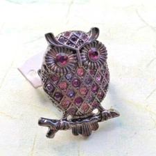 Purple Crystal Owl Bird Cocktail Ring Stretch Adjustable