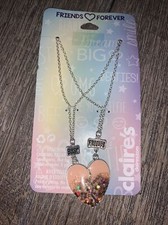 claire  s peach pink glitter bff best friends Heart necklace Jewelry set nwt