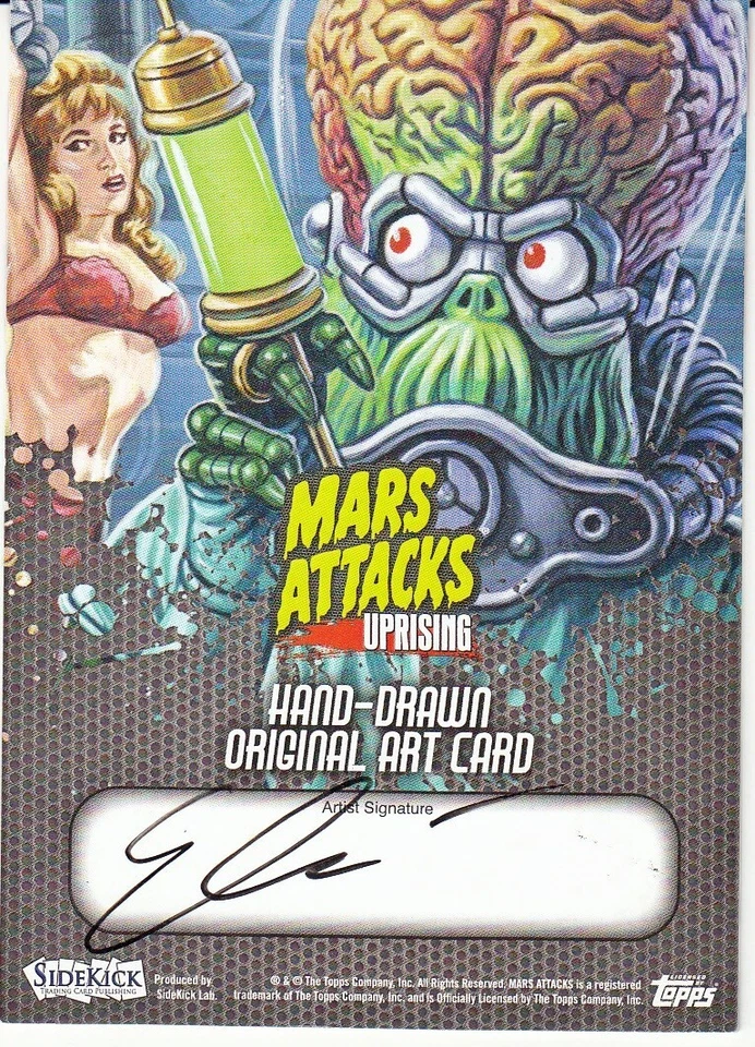 2021 Mars Attacks Uprising Artist Creator Sketch Card Edwin Hernandez Green Logo - Image 2 of 2