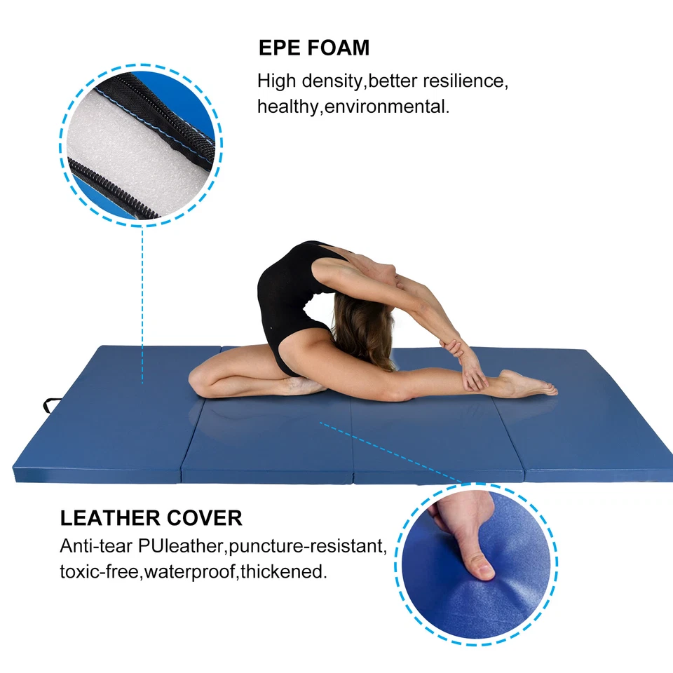 4'x8'x2" Gimnasia Gimnasio Plegable Ejercicio Aeróbicos Tumbling Yoga Juego Mat Azul Foto 2 de 4