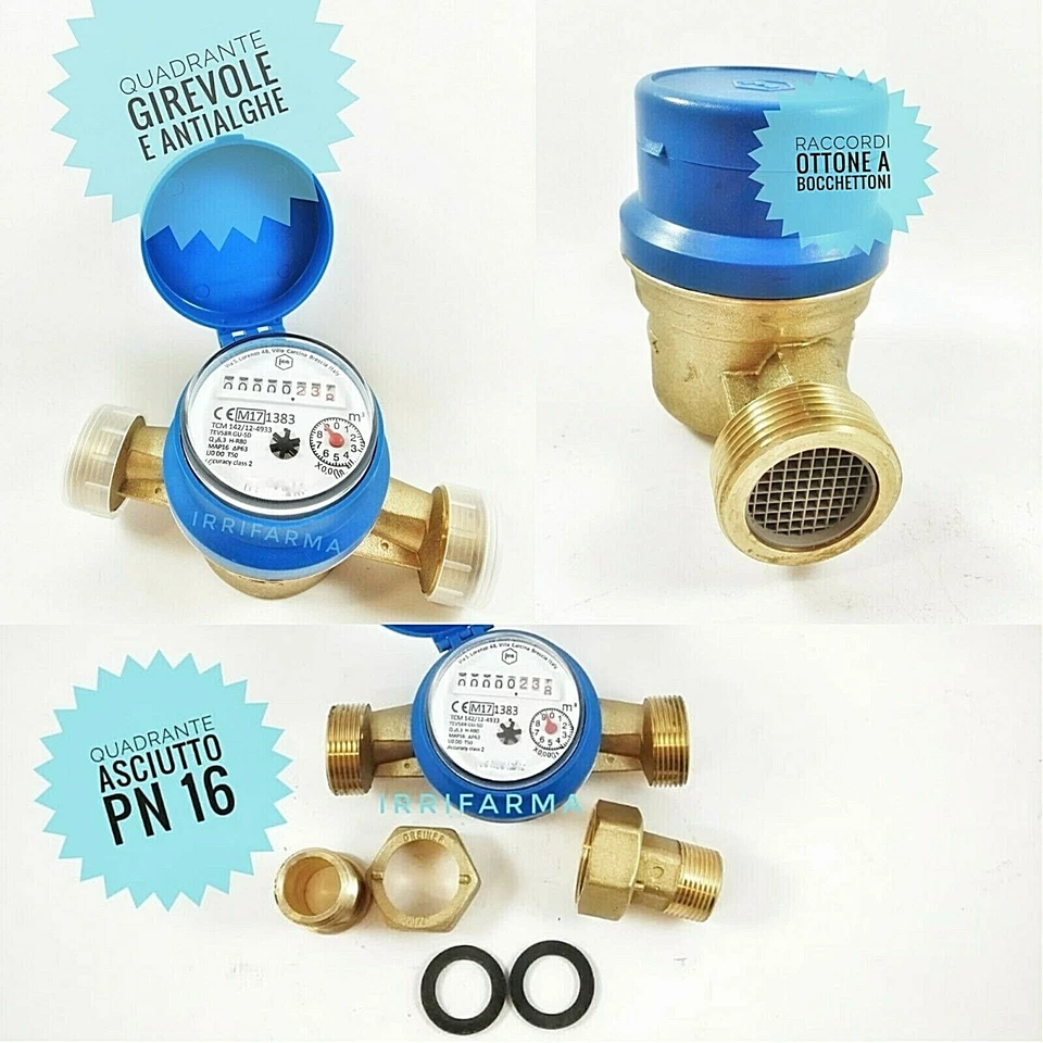 Contatore acqua 1/2 3/4" 1 pollice potabile fredda Quadrante Asciutto no alga - Immagine 3 di 4