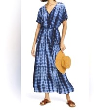 Knox Rose Women’s Blue Maxi Dress Sz M Tiered Stretch Waist Pull On Coastal