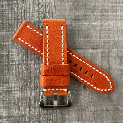24mm Orange Bracelet Montre Cuir Pour Officine Panerai Luminor Marina Pam - Photo 1/4