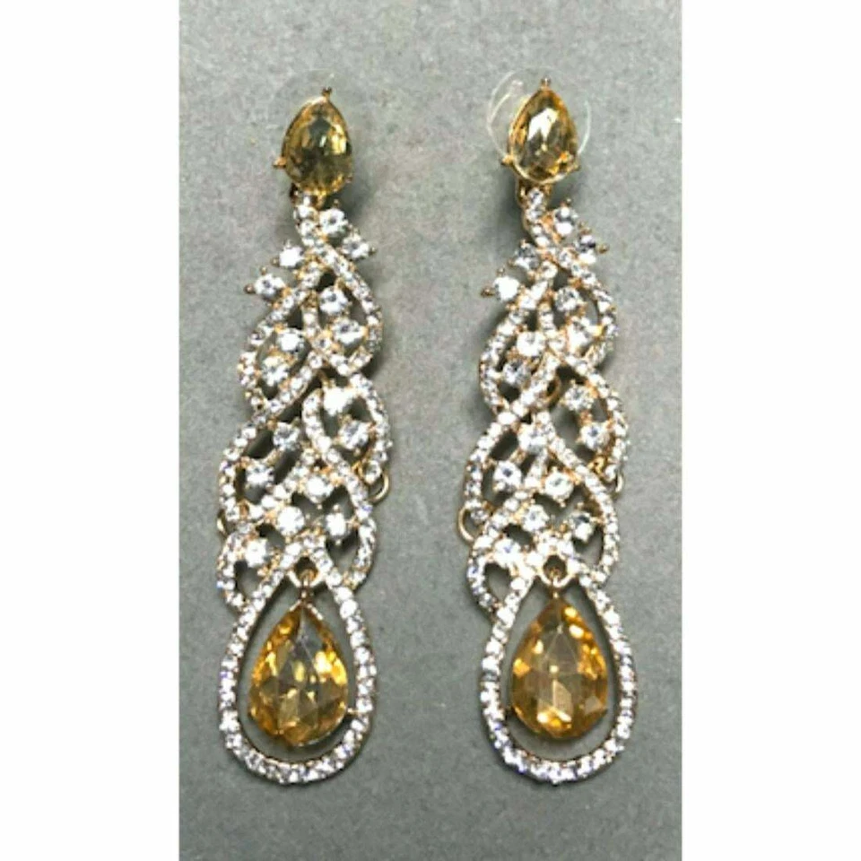 Висячие серьги с шампанским топазом и белым кубическим цирконием костюм люстра капля - Изображение 2 из 4