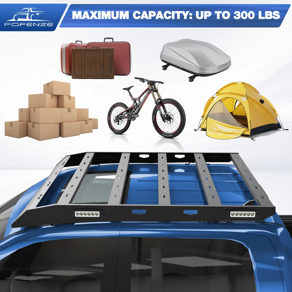 For Dodge Ram 1500 2009-2018 Super Crew Roof Rack Luggage Carrier w/ LED Lights Foto 4 de 4