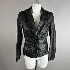 Gimo's Women's Soft Black Leather Lined Lightweight Jacket Italy Size Medium