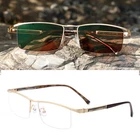 Men Transition Photochromic Brown Reading Glasses Half Rimless Sunglasses UV400