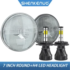 7" inch Sealed Beam Headlight Conversion High/Low Beam Chrome + 52 W H4 LED