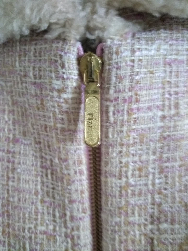Chaleco DANA BUCHMAN Rosa Beige Boucle Tweed Sherpa Forrado Cremallera Frontal Talla 6 Foto 3 de 4