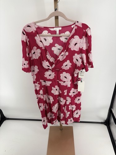 LEITH Size XL Tropical Pink And white floral dress NWT Short Sleeve Surplice - Picture 5 of 11