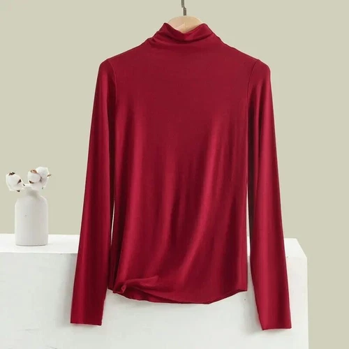 Damen Seide High Neck Top T-Shirt Unterhemd Strick Langarm - Bild 22 von 36