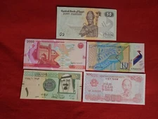 MIXED LOT 5 DIFFERENT WORLD PAPER MONEY BANKNOTES CURRENCY FOREIGN  UNC