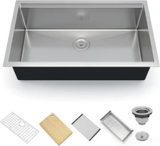 GARVEE 33 Inch Stainless Steel Undermount Kitchen Sink Single Bowl Basin w/ Kit